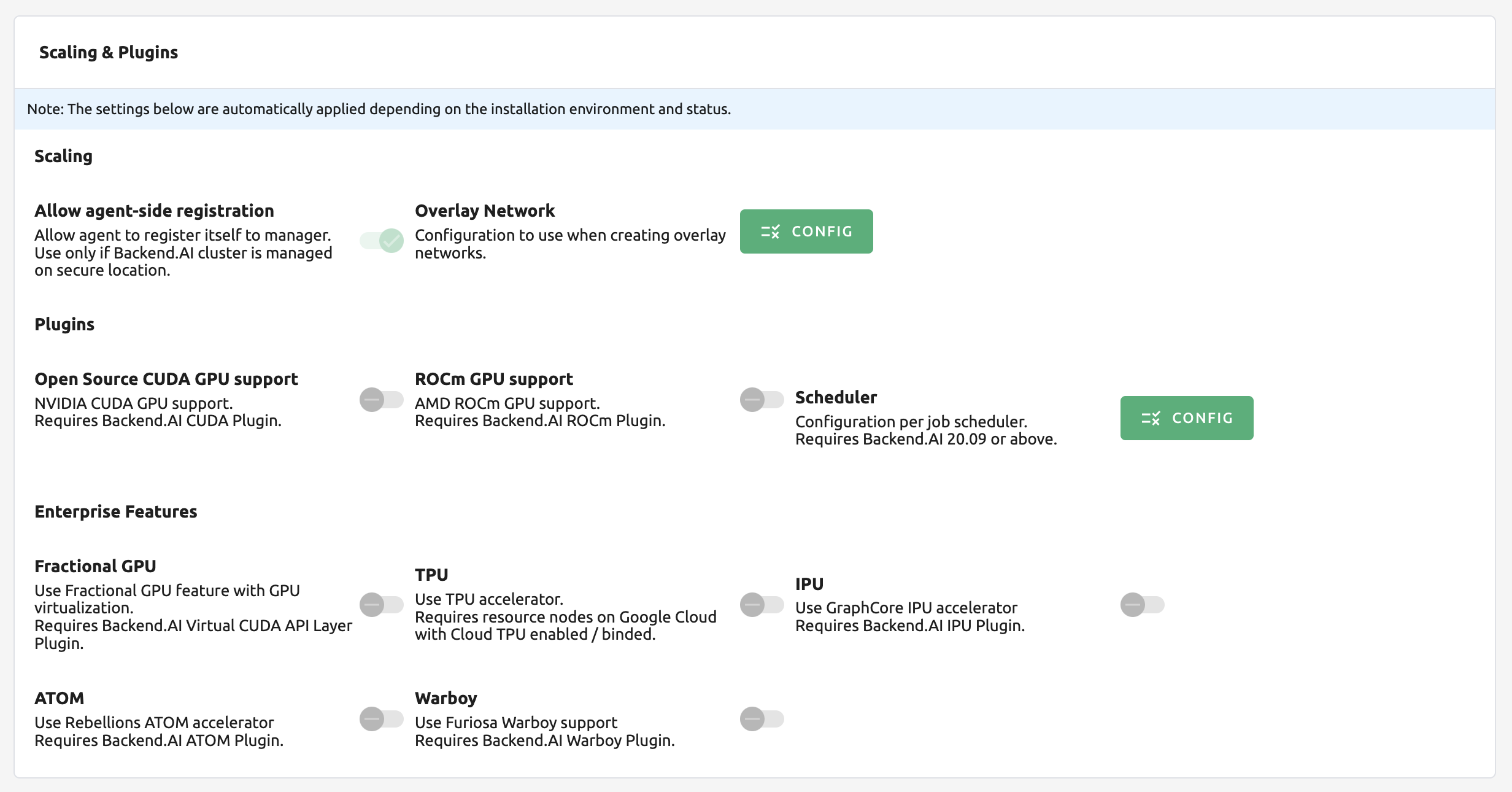 System setting about scaling and plugins