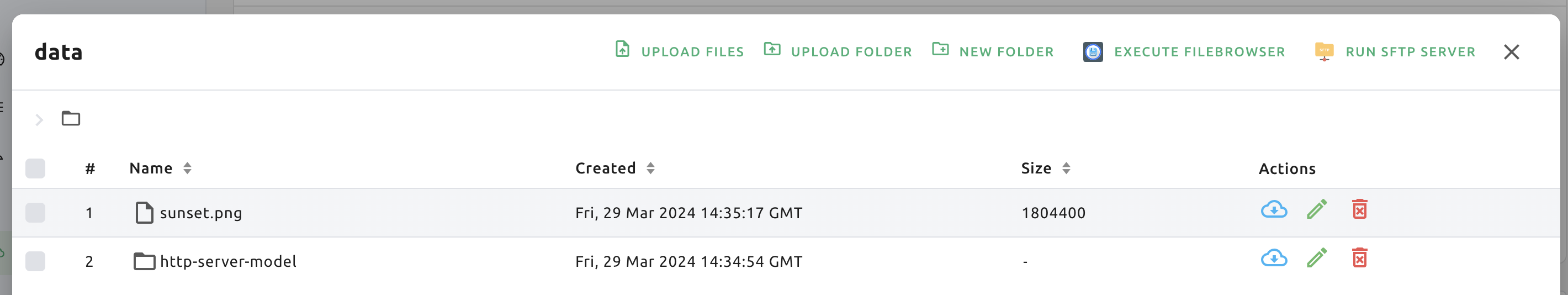 File explorer of a storage folder
