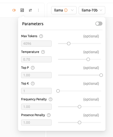 Parameter settings