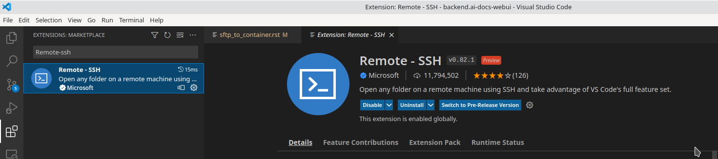 Install remote ssh plugin on Visual Studio Code