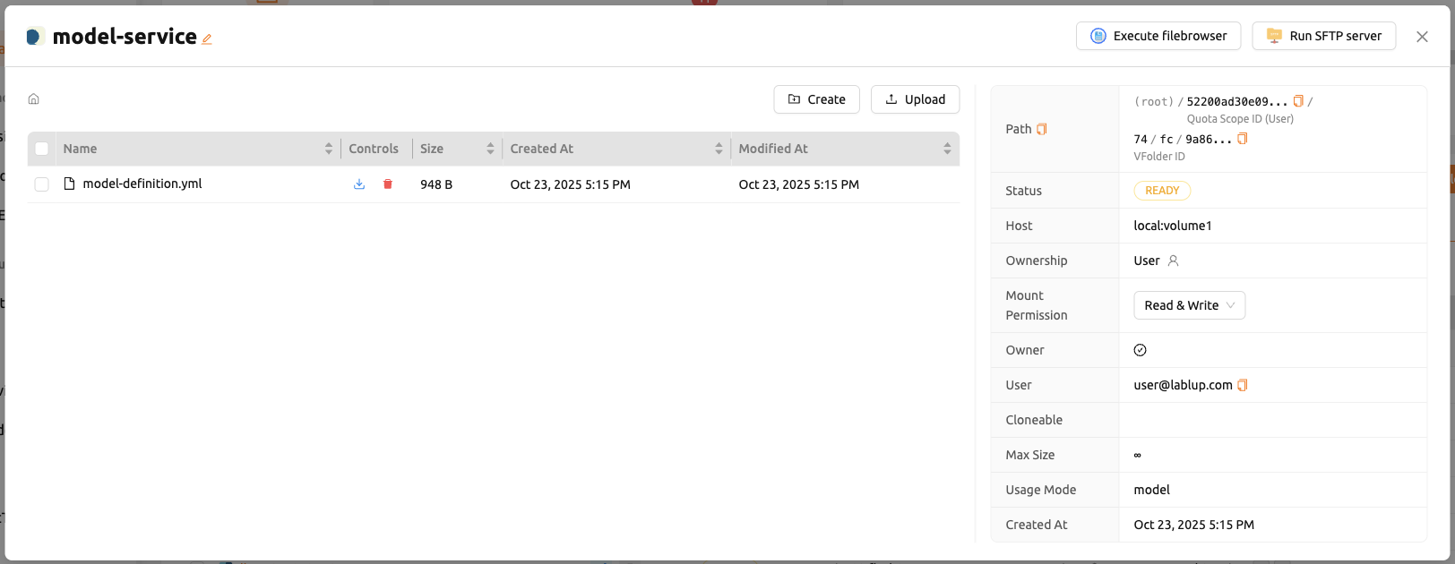 Model definition file upload