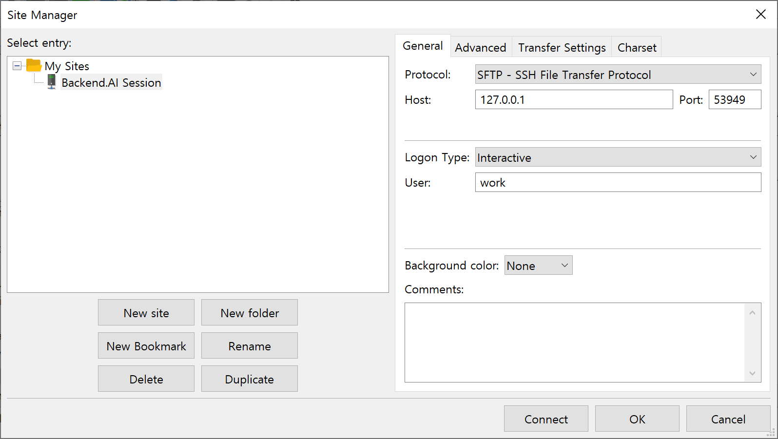 Filezilla site setting