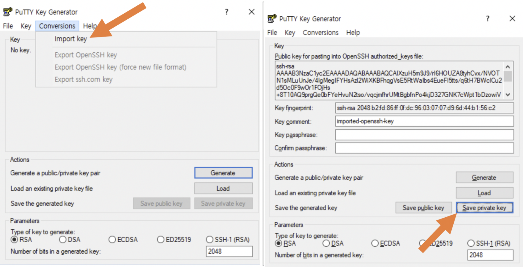SSH key conversion with PuttyGen